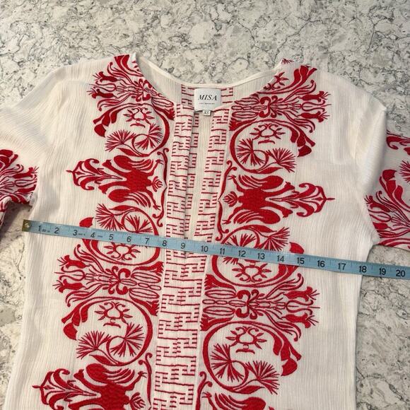 MISA Los Angeles Seva Tunic Dress Kaftan Size XS 0 2 Red White Embroidered NWOT - Picture 11 of 16